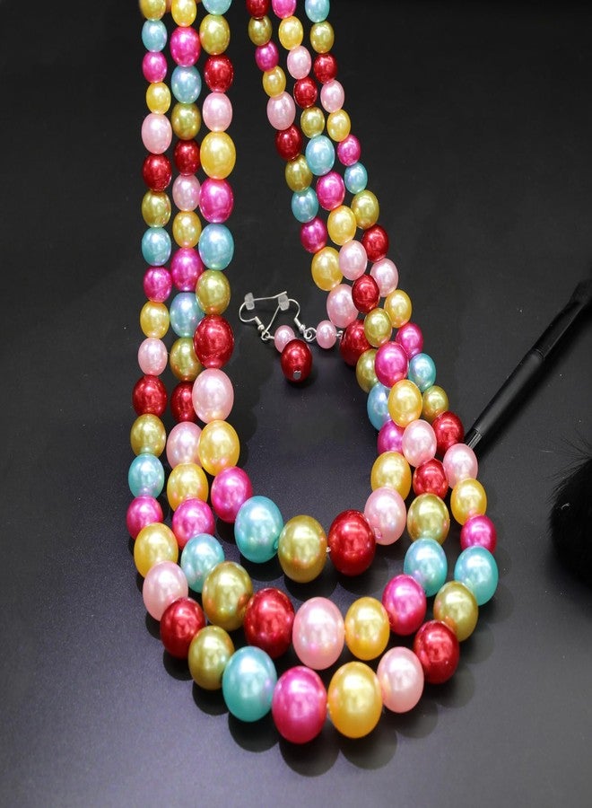 CIOOU 3 Strand Faux Pearl Necklace & Earrings Set - 1920s Flapper Gatsby Costume Accessories - Image 4